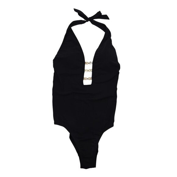 Tory Burch Black Gemini Link Plunge One-Piece Swimsuit Size Medium - Picture 2 of 8